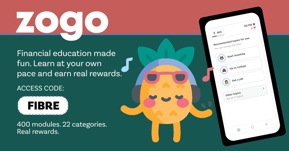 Get in the financial literacy groove with Zogo! We provide this easy-to-use app to you for free! Plus, you can earn gift card rewards as you play. Check out the Financial Wellness link in our bio for more info!