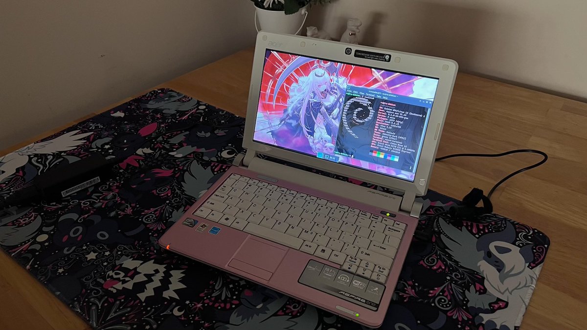 my programming setup!! (rn it only runs nano :c)
#PCalliMori 
coffee is cold brew with homemade vanilla cashew milk creamer and too much sugar o3o