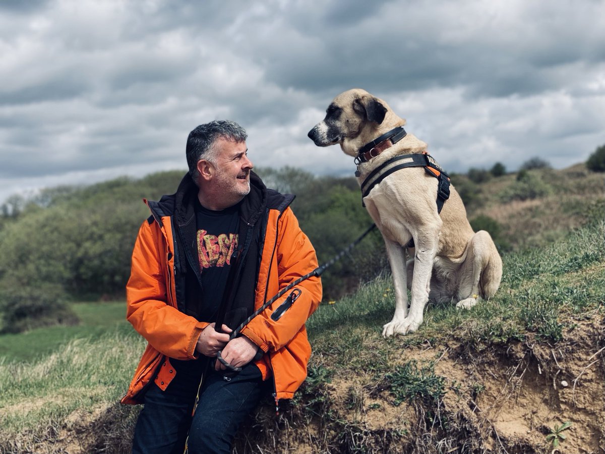 Gwen and me, mid-walk break, Kenfig Dunes.