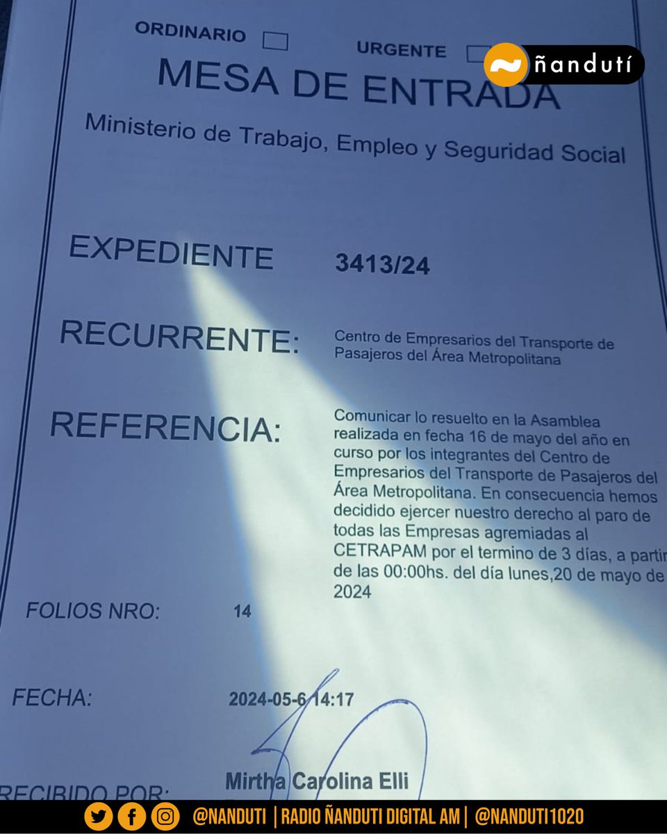 #AHORA | Transportistas del área metropolitana anuncian paro a partir del 20 de mayo

Las empresas agremiadas a CETRAPAM comunican que la medida de fuerza se aplicaría por tres días.

#1020AM