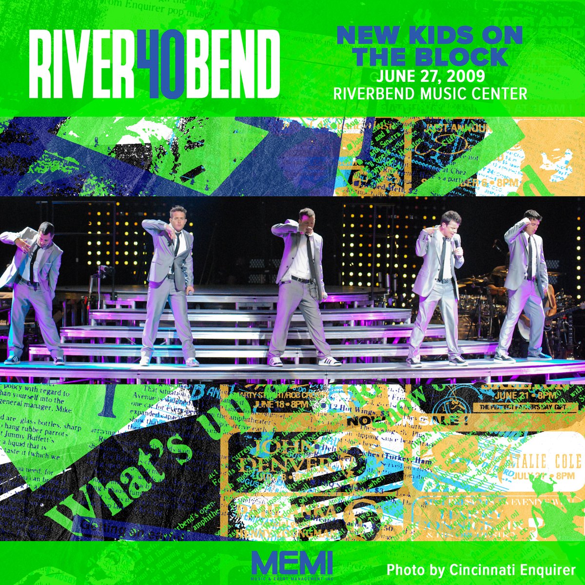 After a lengthy hiatus, @NKOTB reclaimed their pop throne in Cincinnati in 2009! Their Riverbend Music Center show featured incredible choreography and 2 hours of their biggest hits! #RB40 New Kids On The Block return on Friday, 6/21! Tickets ➜ bit.ly/nkotb-24