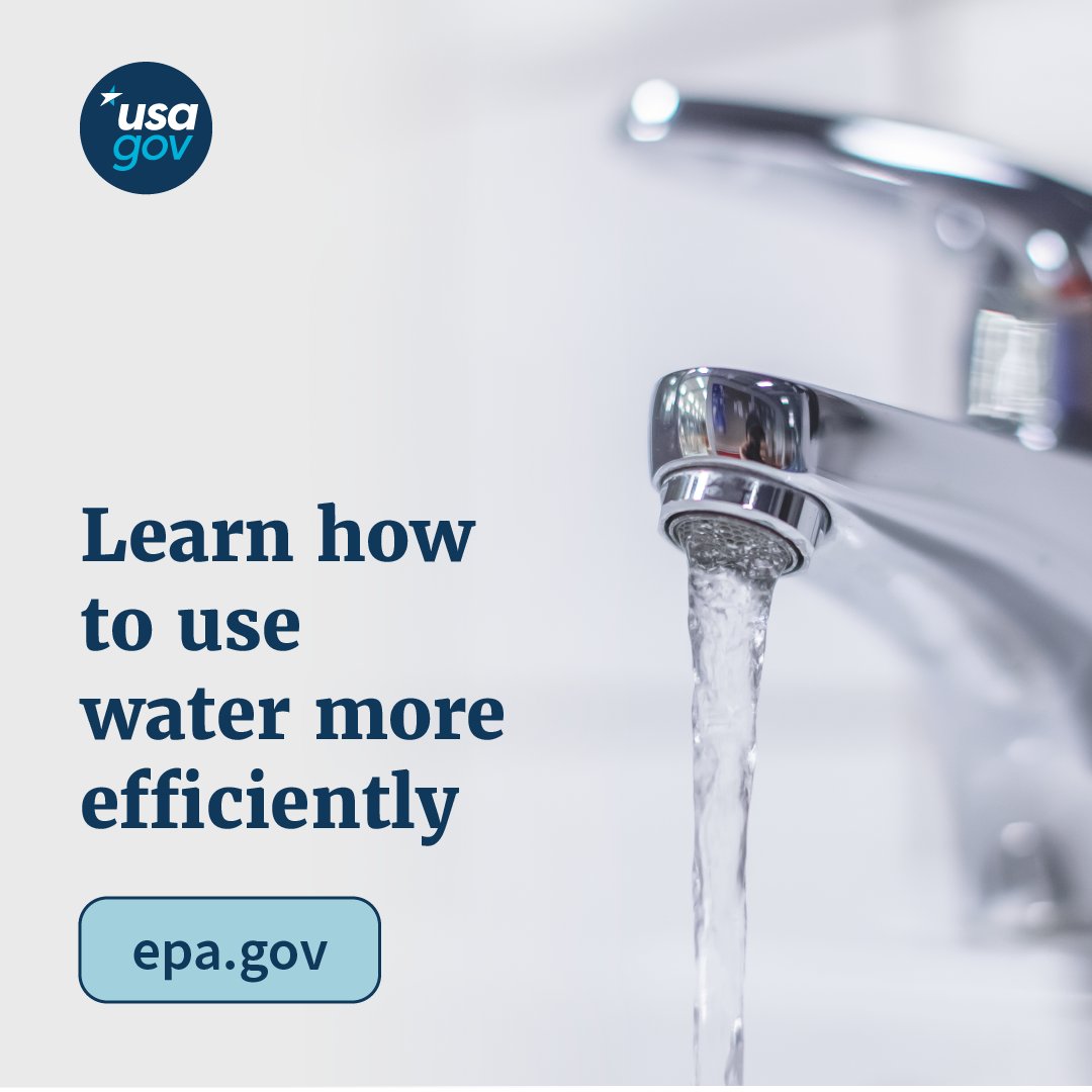 Did you know that the average family in the U.S. uses more than 300 gallons of water a day at home? Follow tips from @EPA to use water more efficiently like: 💧 Turn off the faucet while you brush your teeth. 💧 Take short showers. bit.ly/3xLEN6x
