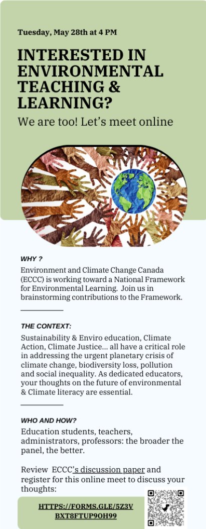 Floriane Lévéder (@florianetsering) on Twitter photo Interested in #Enviro teaching & learning? We're too! Let's meet online, ECCC is working toward a National Framework for Environmental Learning. Join us in brainstorming contributions. Register here: forms.gle/VDFbsLByVX2iXz… <a href="/uOttawaEdu/">uOttawa Education</a> <a href="/ocsbEco/">ocsbECO</a> <a href="/uOttawaSustain/">uOttawa Sustain</a> <a href="/uoEnvironment/">Institute of the Environment uOttawa</a> Interested in #Enviro teaching & learning? We're too! Let's meet online, ECCC is working toward a National Framework for Environmental Learning. Join us in brainstorming contributions. Register here: forms.gle/VDFbsLByVX2iXz… <a href="/uOttawaEdu/">uOttawa Education</a> <a href="/ocsbEco/">ocsbECO</a> <a href="/uOttawaSustain/">uOttawa Sustain</a> <a href="/uoEnvironment/">Institute of the Environment uOttawa</a>