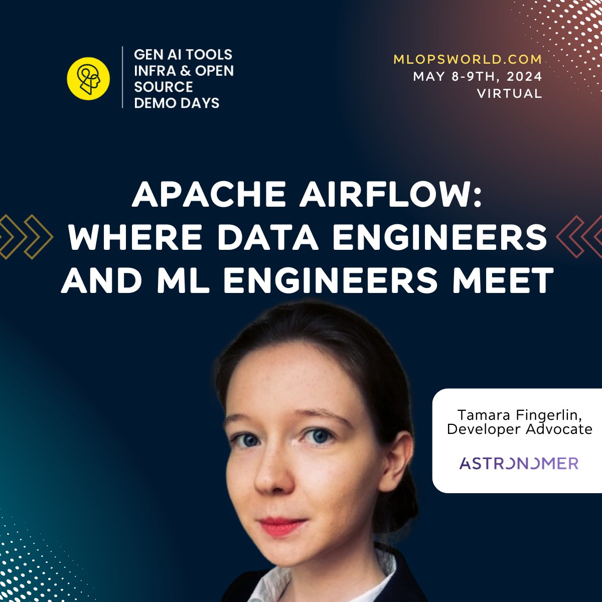 Join Astronomer for #GenerativeAI World Tools, Infra & Open Source Demo Days 💻 At this free virtual event, we will cover the latest in unified #dataorchestration and #GenAI pipelines with #ApacheAirflow 💨 bit.ly/44rE1rN

#Airflow #datapipelines #aipipelines #MLOps