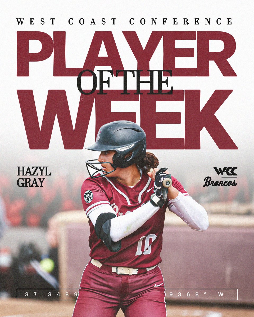 Congratulations <a href="/GrayHazyl/">Hazyl Gray</a> on being named WCC Player of the Week!

➡️ bit.ly/4blSUyx

<a href="/SCUBroncos/">Santa Clara Broncos</a> #StampedeTogether