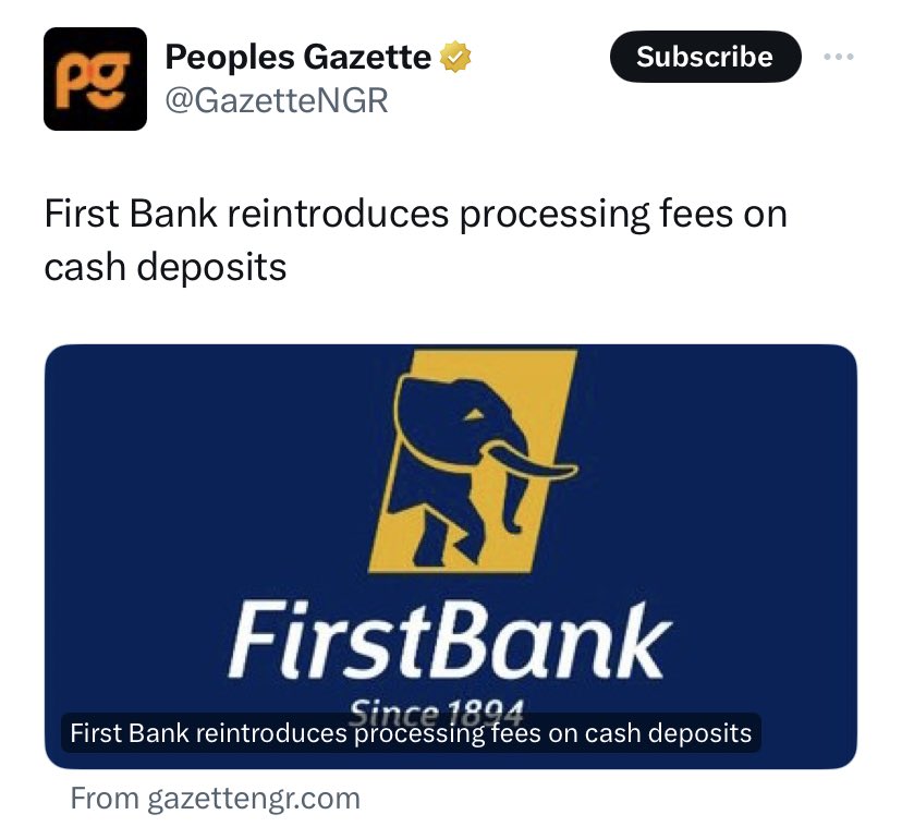 So Nigerians will pay to put their money in the bank now? 😳

Like customers will pay First Bank let’s say 5k for 100k deposit. Hmmm🤔

Guys will you pay to put your money in the bank?