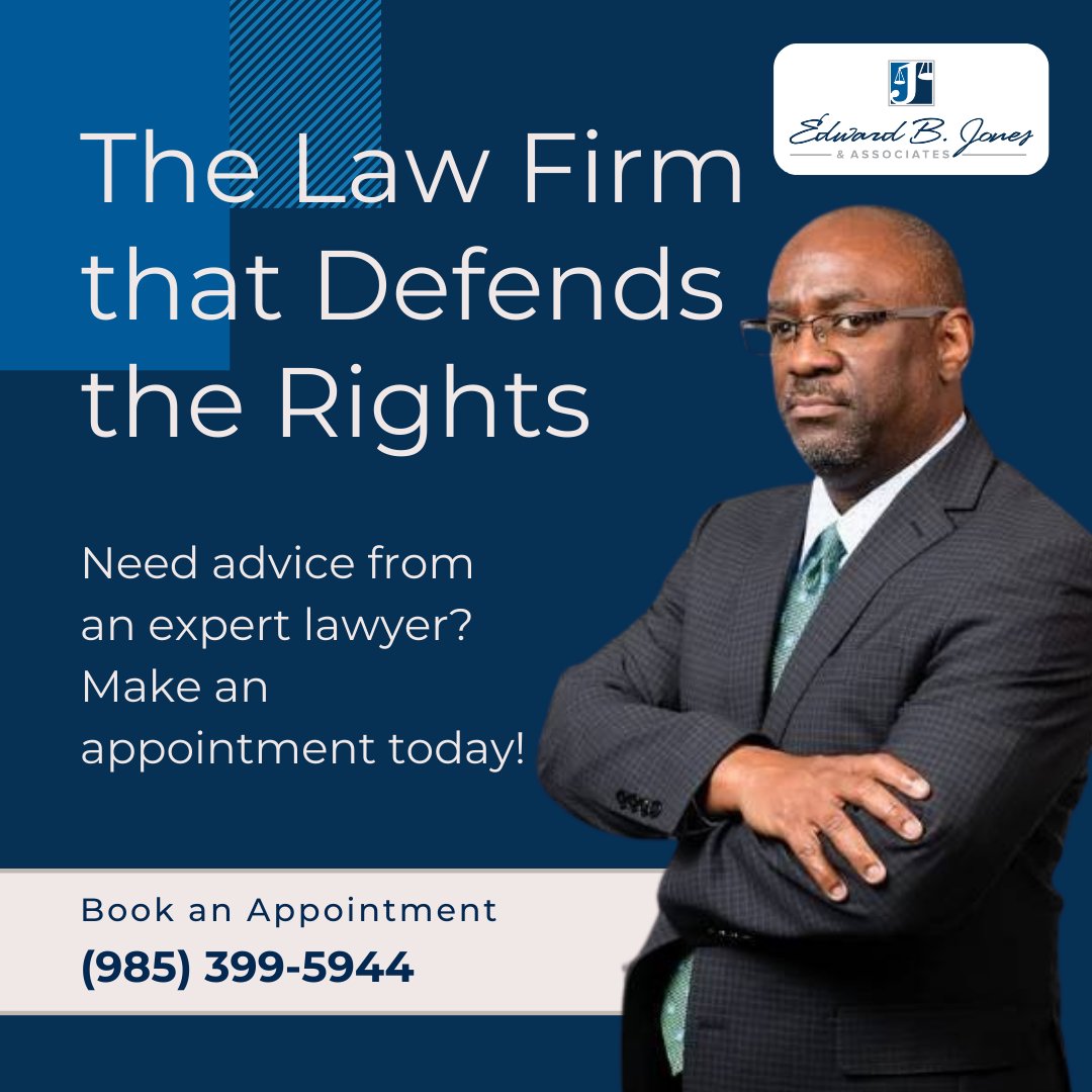 Defending rights is not just our job, it's our passion. At Edward B. Jones Law Firm, we're dedicated to defending your rights with integrity and expertise. For more details, visit: bit.ly/39bYdkw #DefendingRights #LegalAdvocacy #EdwardBJonesLaw