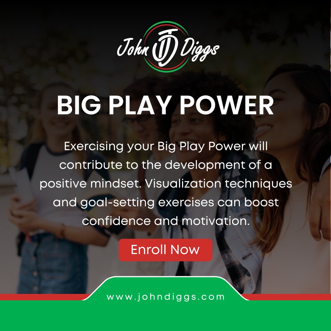 Exercising your Big Play Power will contribute to the development of a positive mindset.

Visualization techniques and goal-setting exercises can boost confidence and motivation.

Ready to start? Click here: johndiggs.com/bpp/

#Visualization #PeakPerformance #BigPlayPower