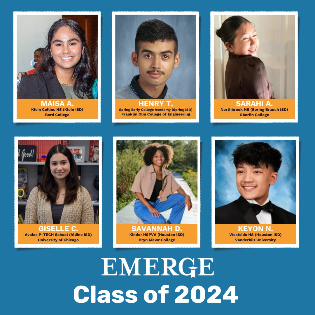 Spotlight on just a few of our amazing 2024 graduates from EMERGE. We're committed to unlocking potential in high-achieving, underserved students. They are our future leaders! 🎓 #EMERGE2024 @KleinISD @SpringISD @SBISD @HoustonISD @AldineISD