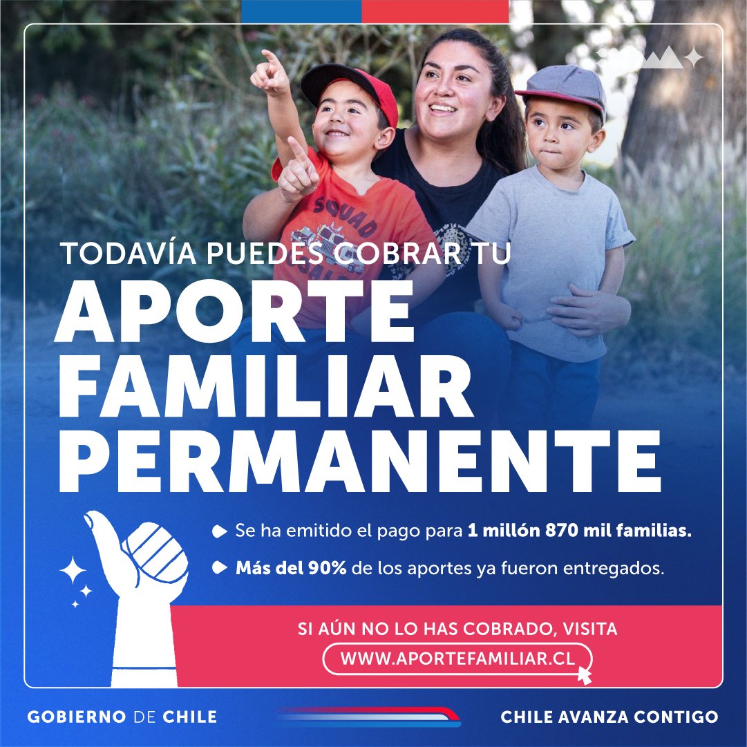 Más de 3 millones 500 mil beneficios ya se han otorgado y todavía hay familias que no lo han retirado. Asegúrate de recibir el apoyo al que tienes derecho y aprovecha esta ayuda para tu familia. Puedes revisar en aportefamiliar.cl 👈🏼