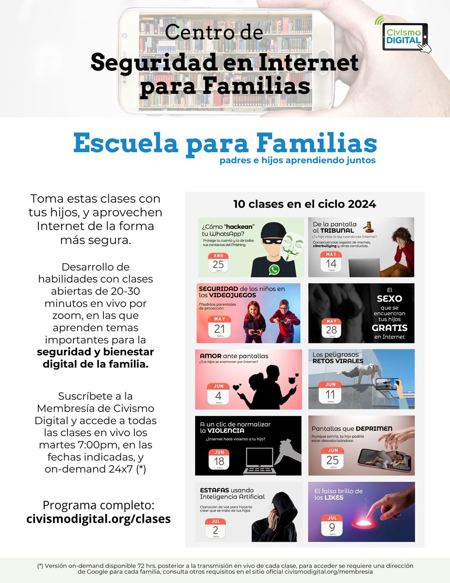 asimexico's tweet photo. Toma estas clases con tus hijos, y aprendan a apartarse de riesgos en Internet, para aprovechar la tecnología de la forma más segura.
Suscríbete a la Membresía de Civismo Digital y obtén acceso a todo el ciclo, visita:
https://t.co/9Ne7LPx2cS https://t.co/mefQLnd97K