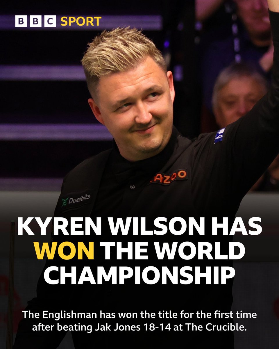 Kyren Wilson has done it! 🏆

He is world champion for the first time 👏

#BBCSnooker #WorldChampionship