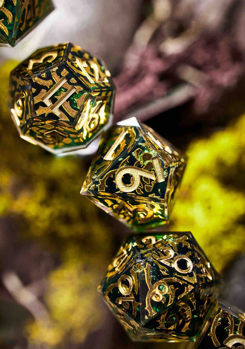 “All shall fall before nature’s fury.” 🍃 Emerald Grove 🍃 One more day until Halsin + all our BG3 inspired dice will get their long awaited restocks! ✨ Tomorrow 5/7 12pm PT ✨ Shop 🔗 in bio