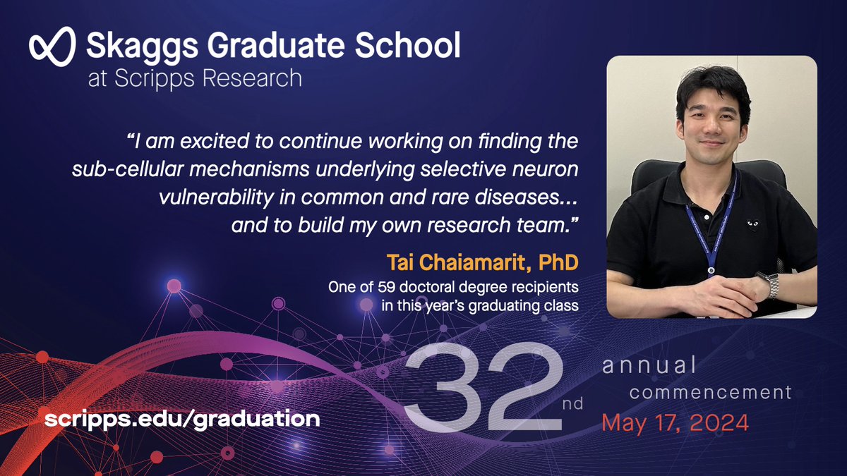 Scripps Research Graduate Program (@scrippsgradprgm) on Twitter photo Now a faculty member at <a href="/MahidolU/">Mahidol University</a>, <a href="/EncaladaLab/">Sandra Encalada Lab</a> doctoral student and 2024 graduate <a href="/BioTai1/">Tai Chaiamarit</a> investigated the identity and biogenesis pathway of mutant #prion protein aggregates in axons by live and quantitative microscopy approaches. Learn more at: scripps.edu/graduation Now a faculty member at <a href="/MahidolU/">Mahidol University</a>, <a href="/EncaladaLab/">Sandra Encalada Lab</a> doctoral student and 2024 graduate <a href="/BioTai1/">Tai Chaiamarit</a> investigated the identity and biogenesis pathway of mutant #prion protein aggregates in axons by live and quantitative microscopy approaches. Learn more at: scripps.edu/graduation
