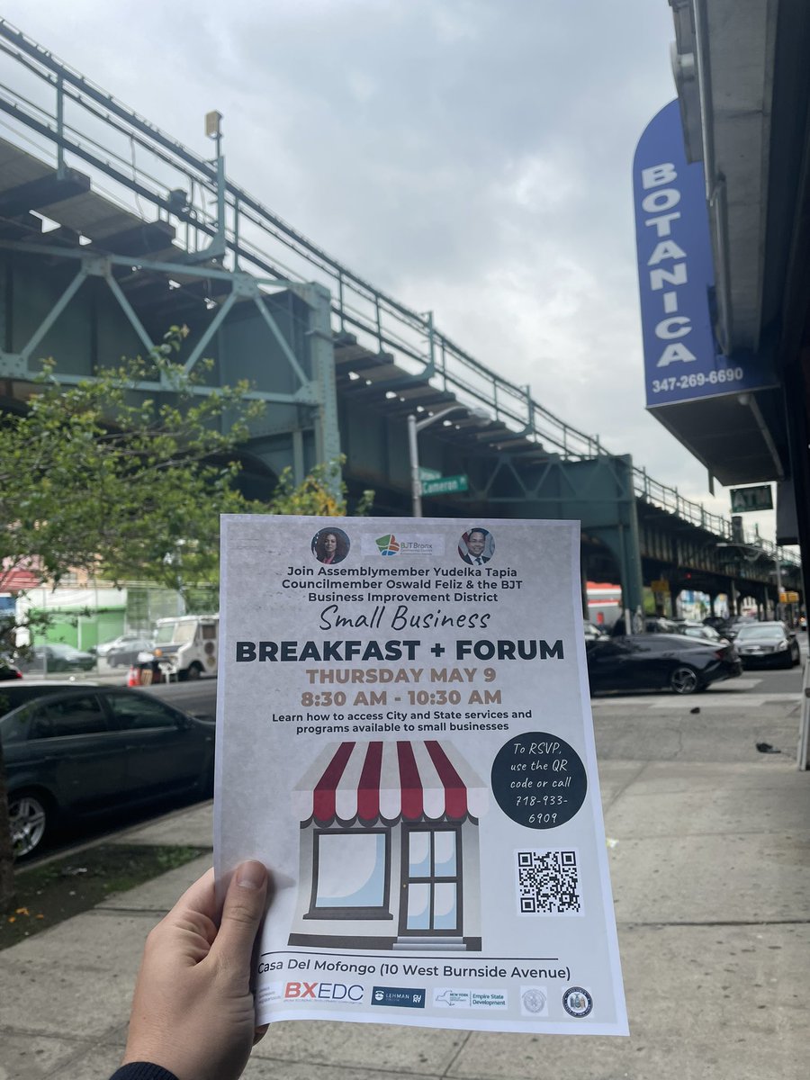 My team is out on Jerome Avenue talking to business about our small business breakfast this Thursday! RSVP here: docs.google.com/forms/d/10VkhJ…