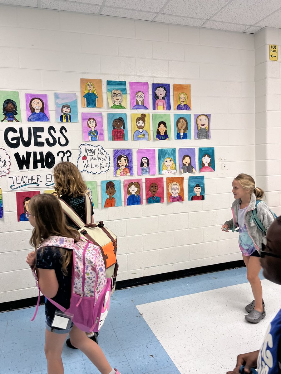 Our art club @Timberridge_HCS painted portraits of our teachers. Can you guess who?? #titanstrong