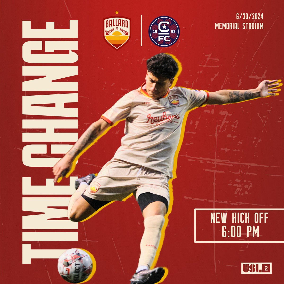 🚨 Time change! Our kickoff time for our match on June 30th against @cfcatletico will now be at 6:00pm!

With Seattle PrideFest happening at Seattle Center that day, we are working with organizers to ensure the events do not overlap and everyone on campus has a great experience.