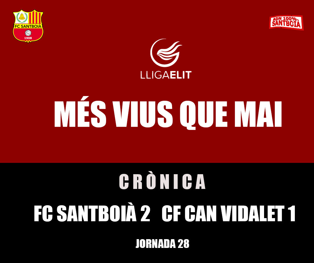 ⚽ FC SANTBOIÀ 2️⃣  CF CAN VIDALET 1️⃣
✍🏻 MÉS VIUS QUE MAI
👁️ Crònica  adnsantboia.cat/match.php?id=8…
#LligaElit #santboi #futbolcat @cfcanvidalet