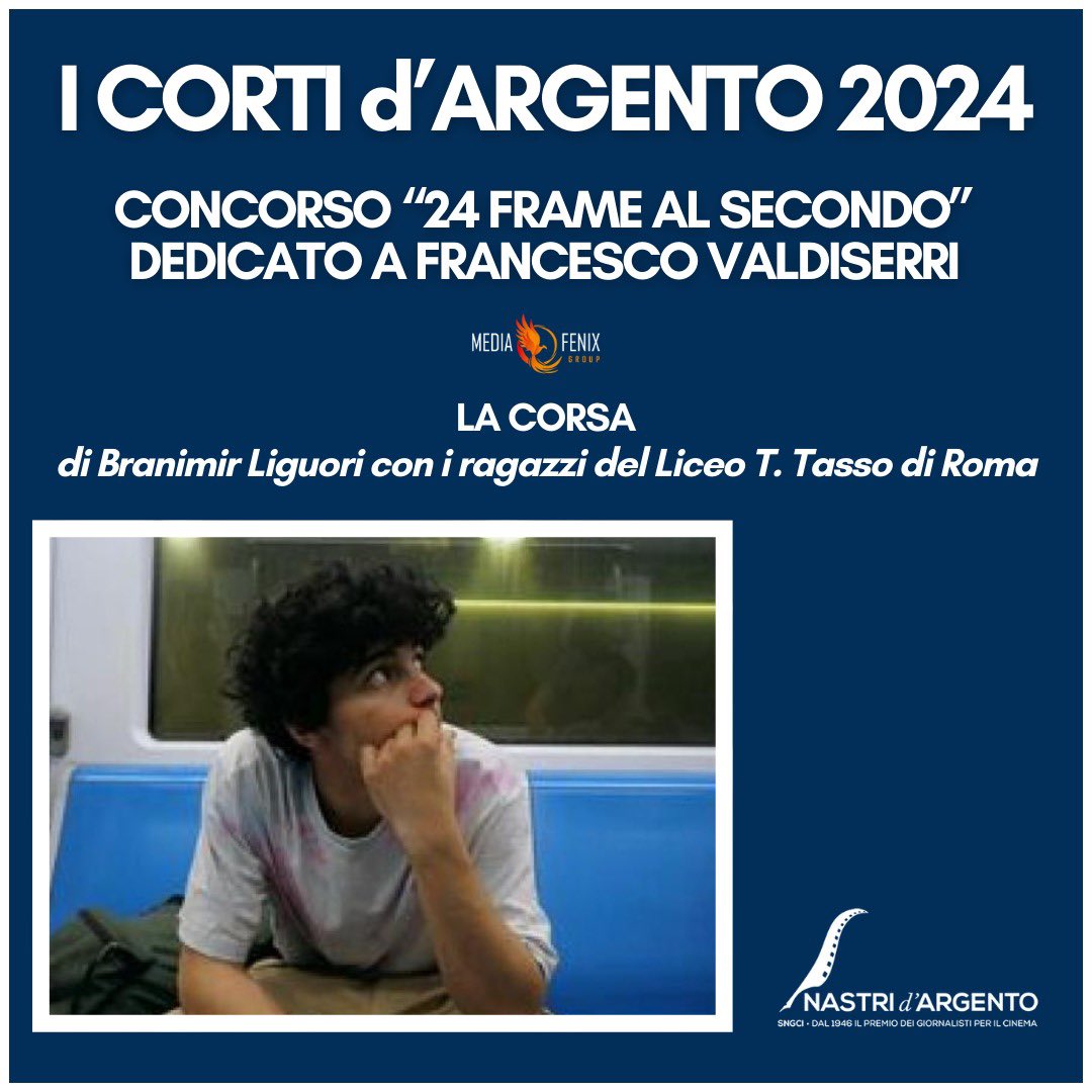 ChatGPT I #cortidaegento con il concorso #24framealsecondo per Francesco Valdiserri. La Corsa di Branimir Liguori del Liceo T. Tasso di Roma, vincitore, riceve premio dai #NastridArgento con tutorato e contributo di #MediaFenix per la #postproduzione #nastridargento2024