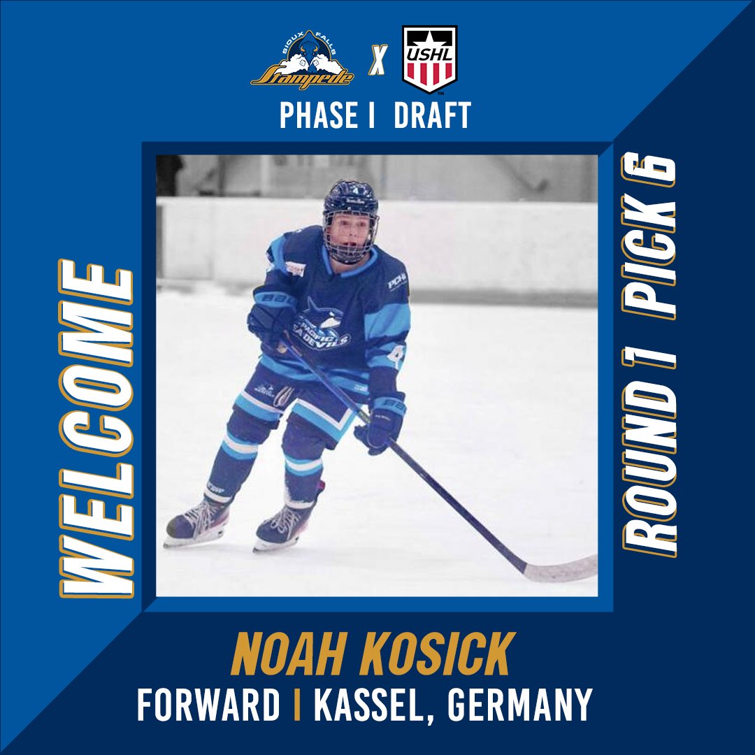 With the 6th pick of the 2024 USHL Phase I Draft, the Stampede select Noah Kosick. Welcome to Stampede Country!

#GoPede🦬 I #2024USHLDraft