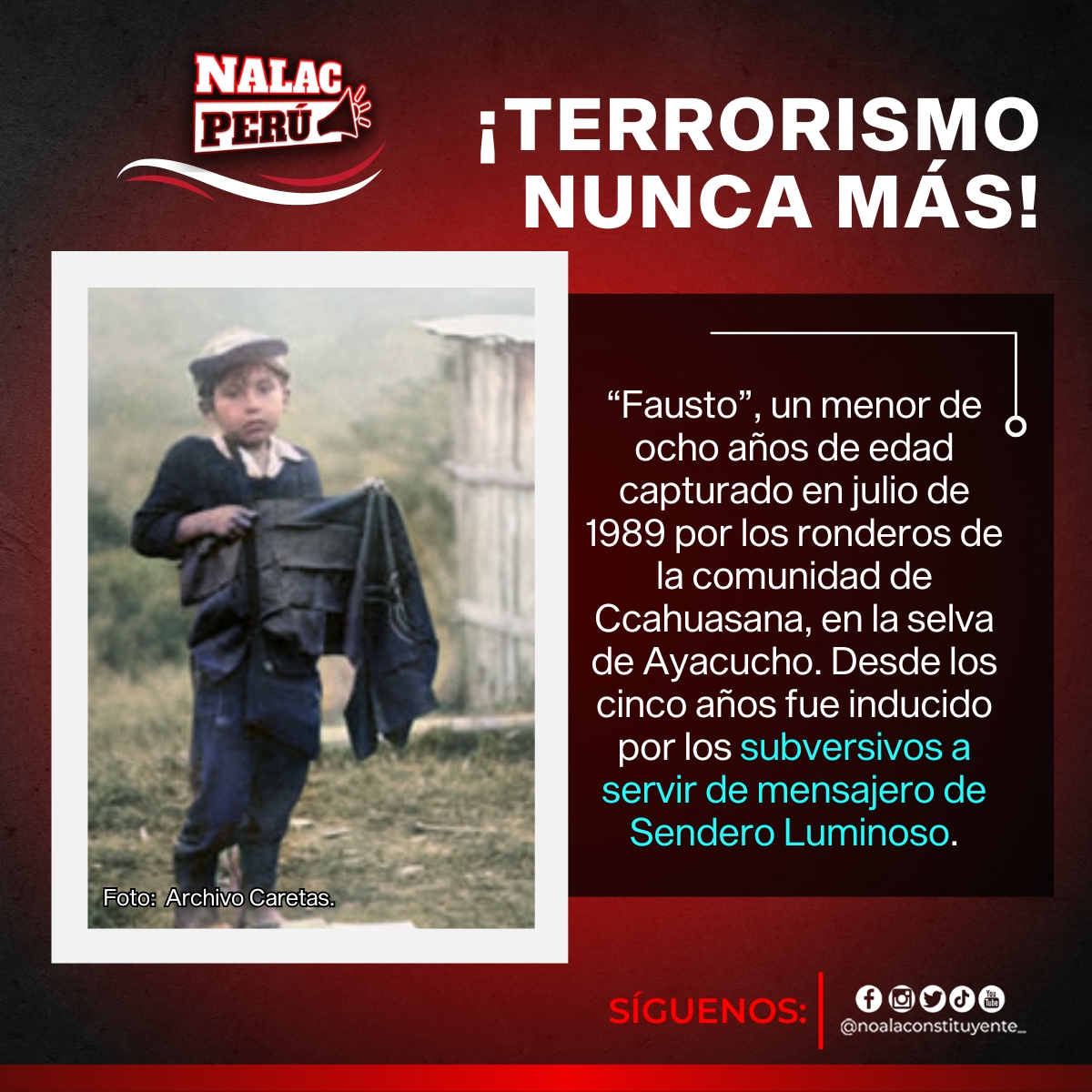 #NiOlvidoNiPerdón | Fausto, un niño con muchos sueños, fue cruelmente maltratado por el grupo terrorista Sendero Luminoso. 🔎🕊️