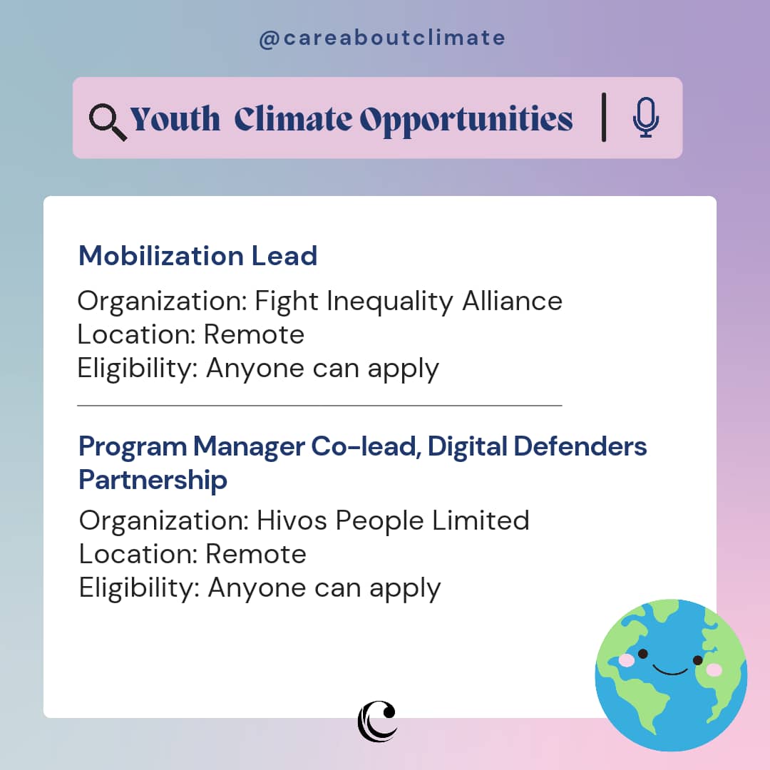 🌍 #YouthClimate Opportunities Round-Up 32 🌍 Young climate activists, here's your chance to make an impact! 💪 Apply now: 🔗 bit.ly/3FWEwP9 We've curated a list of climate jobs & internships just for you. #ClimateActionNow #ClimateOpportunities #YouthOpportunities