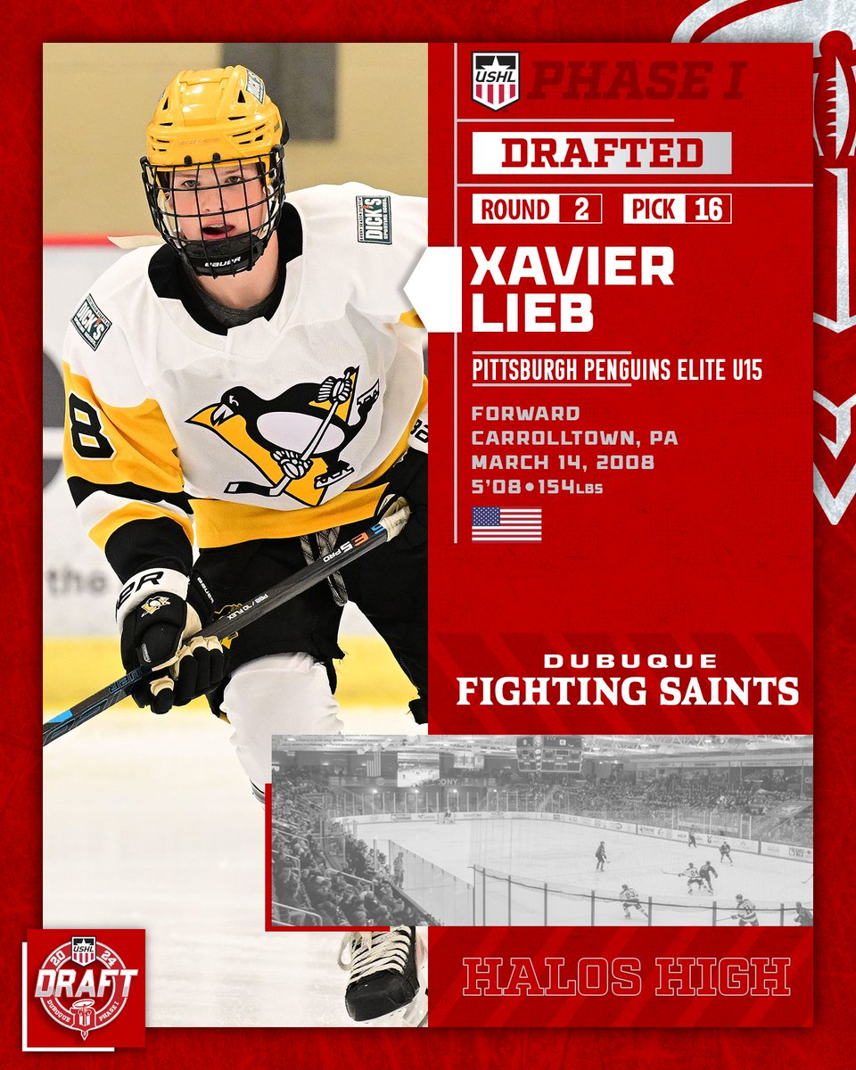 fightingsaints's tweet image. PHASE 1 | ROUND 2, PICK 16  

The Fighting Saints have selected forward Xavier Lieb from the Penguins Elite U15 program. #HalosHigh