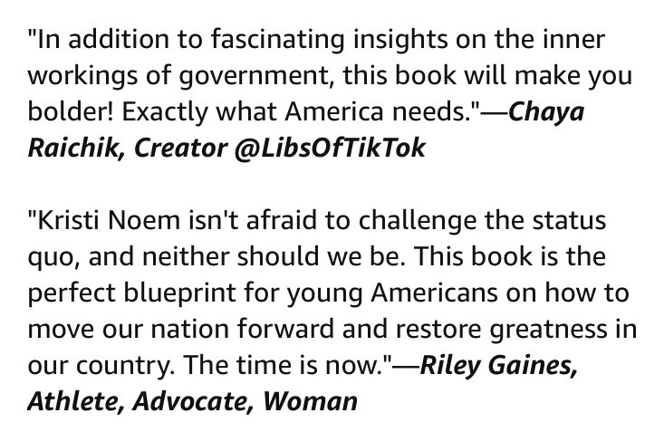 Just remember that all of these individuals (allegedly) read Noem’s entire book and praised it