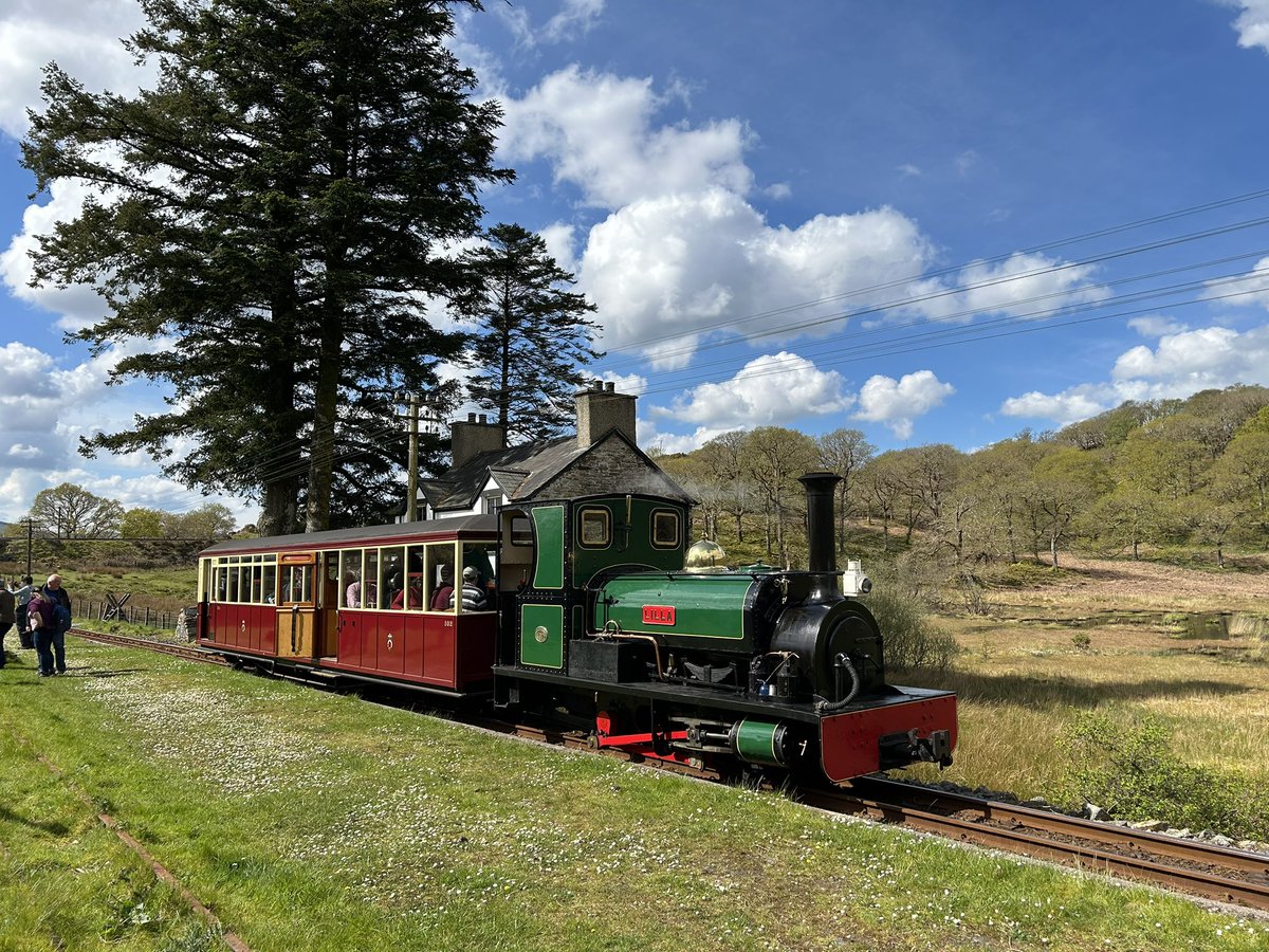 Hunslet loco Lilla at various places on a Ffestiniog Railway inspection train