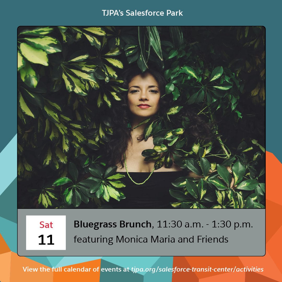 Visit TJPA's Salesforce Park for live music! At Main Plaza Rooftop Jazz 🌷 Wed, 5/8, 11:30a 🌷 The NoCoasters Lunchbox Music 🌷Fri, 5/10, 12p 🌷Nick Nassab At Central Lawn Bluegrass Brunch 🌷Sat, 5/11, 11:30a 🌷Monica Maria and Friends May performers: tinyurl.com/mayperformers