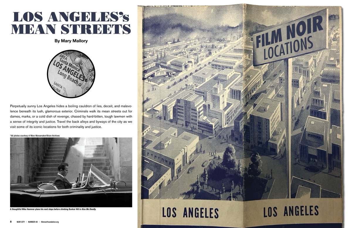 L.A. is littered with iconic noir locations. @mallory_mary provides the definitive cinephile road map in the current issue of NOIR CITY. Design by @MWKronenberg. Print: rb.gy/zdysfg Digital: rb.gy/rtn6px