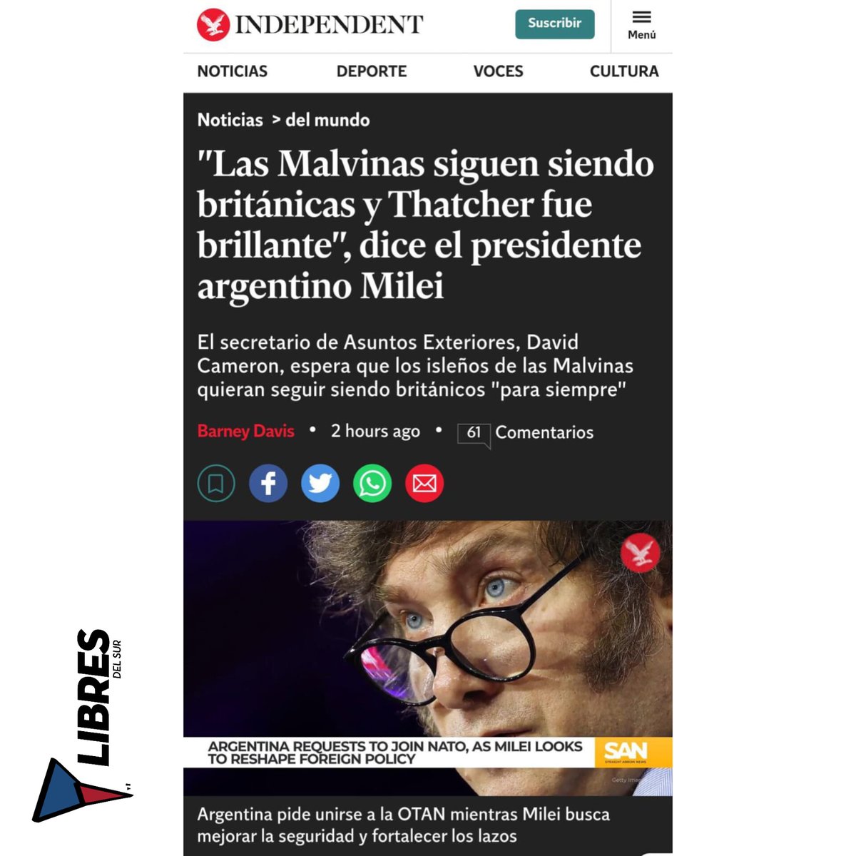 📝| Jesús Escobar via X (Twitter)

A Milei solo le falta exigir que Argentina le entregue a los piratas la Copa del Mundo de 1986!!!
#MileiEsAntiArgentina

#LibresDelSur #Pilar #delviso #astolfi #derqui #villarosa #zelaya #lagomarsino #manuelalberti #manzone  #manzanares