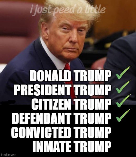 #wtpBLUE #wtpGOTV24 #DemVoice1 

I’m on pins and needles waiting to see if Judge Merchan throws Tfg in jail for contempt! 😀😀 #JailTrump

But it’s just the appetizer in the 4 course criminal prosecution which will get him real jail time in prison.  Yes!
Justice will be served!
