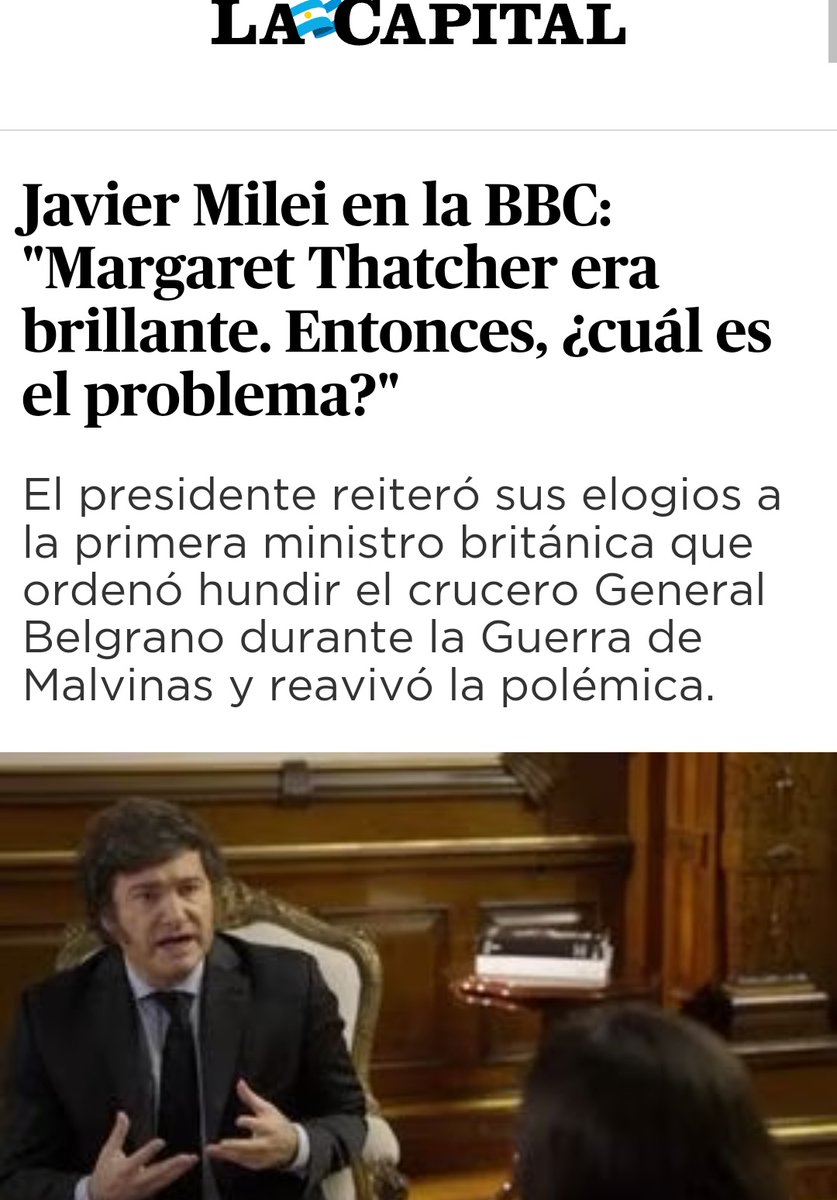 Milei dijo que Margaret Thatcher era 'brillante'. Una declaración que demuestra, una vez más, que el presidente odia a su país, carece de sensibilidad social, no defiende nuestra soberanía y ofende a los ex combatientes y sus familiares. Nuestro total repudio a estos dichos.…