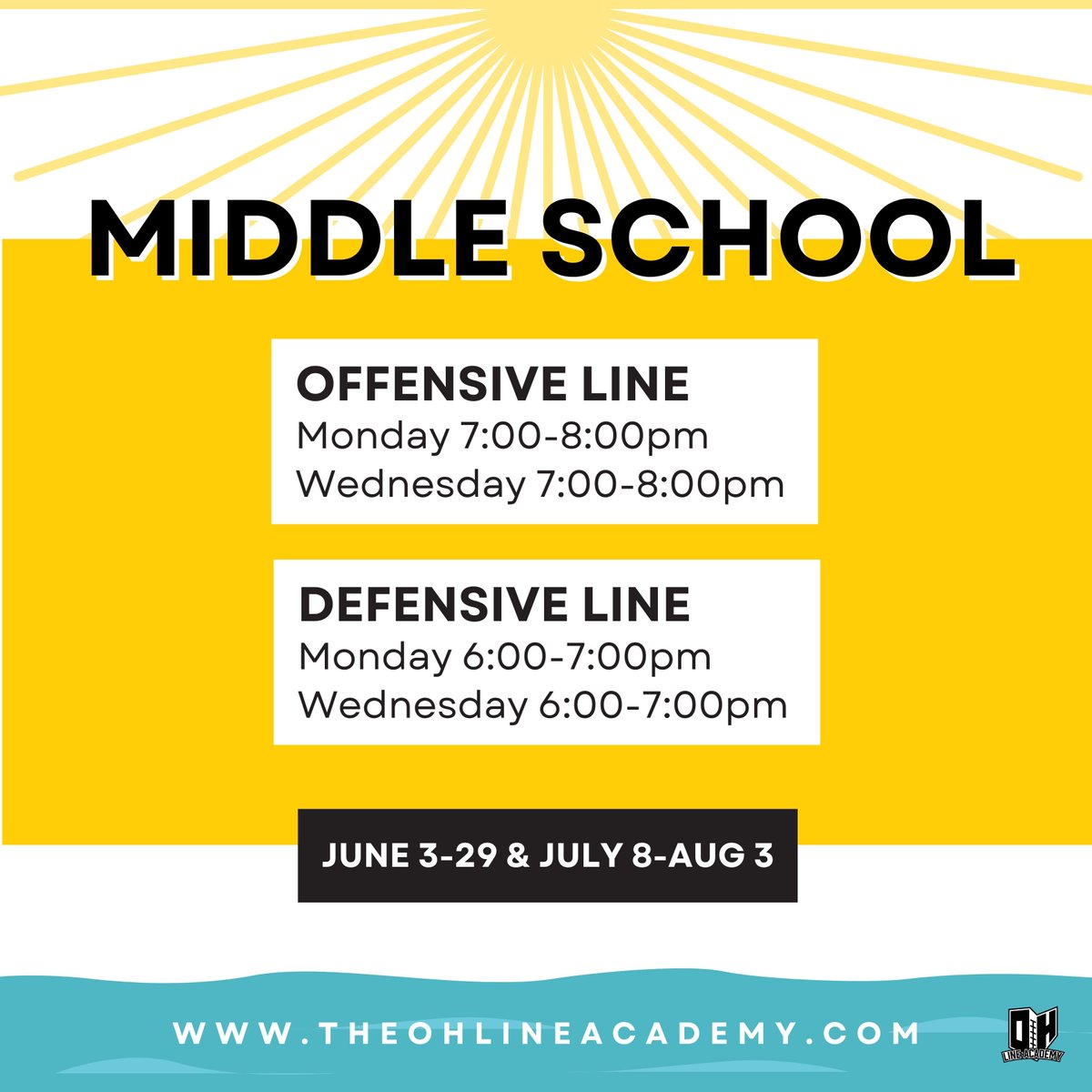 Spring is quickly ending, and with it, comes our final opportunity to get vital training in before the fall! Our lineup of summer programs consist of offensive and defensive line skills for both middle and high school linemen. Sign ups for our summer programs will open Mon, 5/13!
