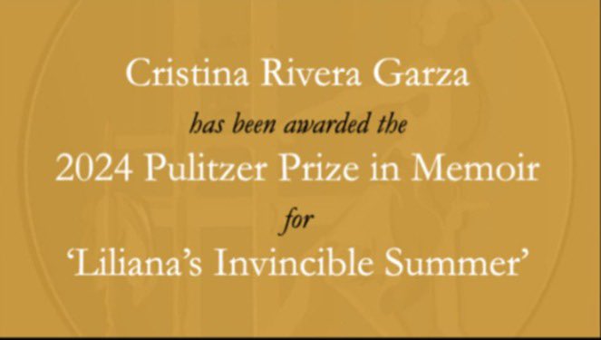 Felicito ampliamente a la escritora mexicana Cristina Rivera Garza, por haber sido galardonada hoy con el prestigioso Premio Pulitzer 2024, en el género Biografía, por su novela El Invencible Verano de Liliana. #MujeresUniversales #LiteraturayMujeres #OrgulloNacional