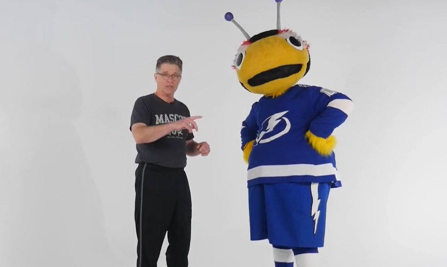 I was working on my online mascot course when, suddenly, this guy showed up and gave me flashbacks to that time he put me in a headlock at the NHL Fan Fair. @ThunderBugTBL