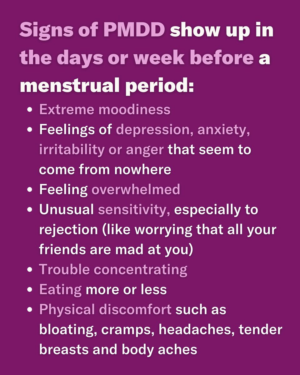 PMDD (premenstrual dysphoric disorder) is a serious condition that affects people in the week before their period. People with PMDD are extra sensitive to the hormones that spike during that week. Symptoms typically start 5-8 days before their period but can begin earlier, and…