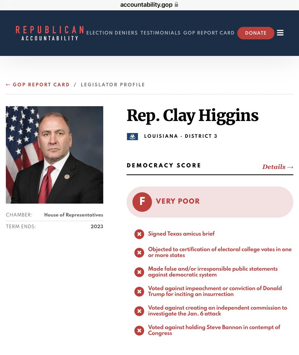 @ruthbenghiat @CAKEMUSIC @RepClayHiggins Clay Higgins is a traitor who tried to steal the election for trump, attempting to discredit our judicial system for his malignant cult leader is just part and parcel for the MAGA cult.