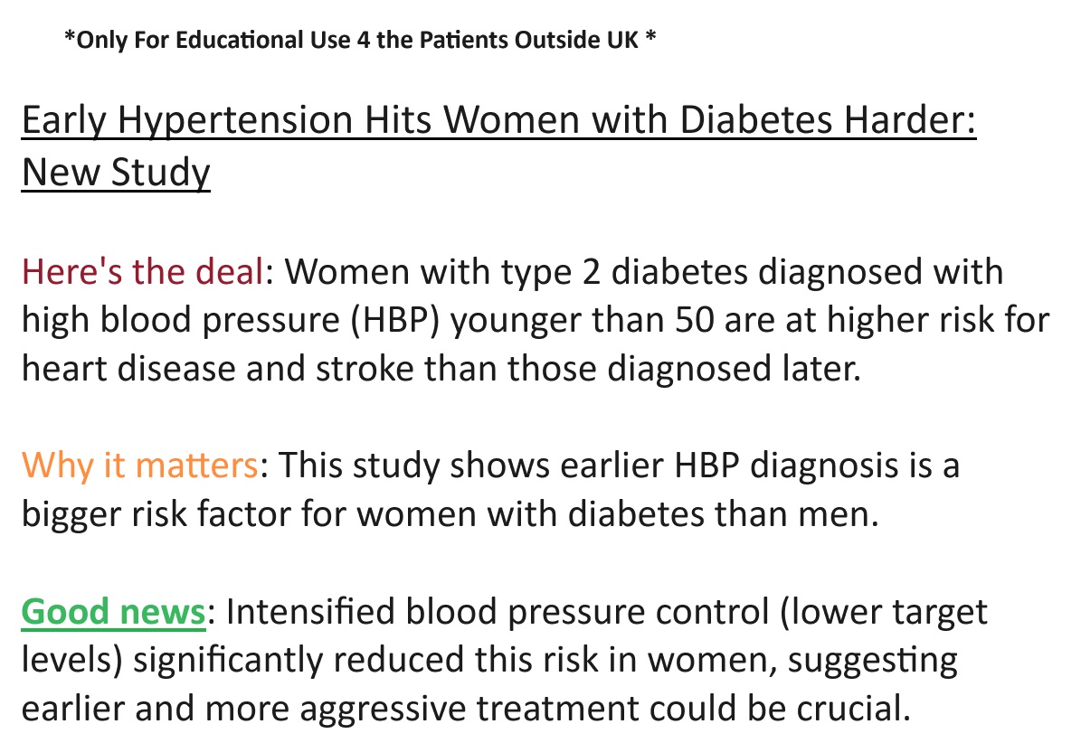 "🚨 Hot Off the Press: New Study Reveals Early Hypertension Packs a Punch for Women with Diabetes! 💥🩺

Here's the scoop: Ladies with type 2 diabetes facing high blood pressure (HBP) before hitting the big 5-0 are in for a tougher battle against heart disease and stroke. 😱💔