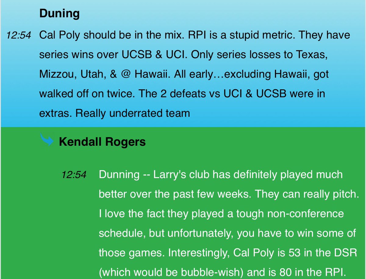 & Cal Poly after it’s 2nd Top 25 series win has impressed so much they listed the Stangs twice 😂 More on Mustangs from this morning’s D1 Baseball chat. RPI is a garbage metric, but the DSR is “intriguing”