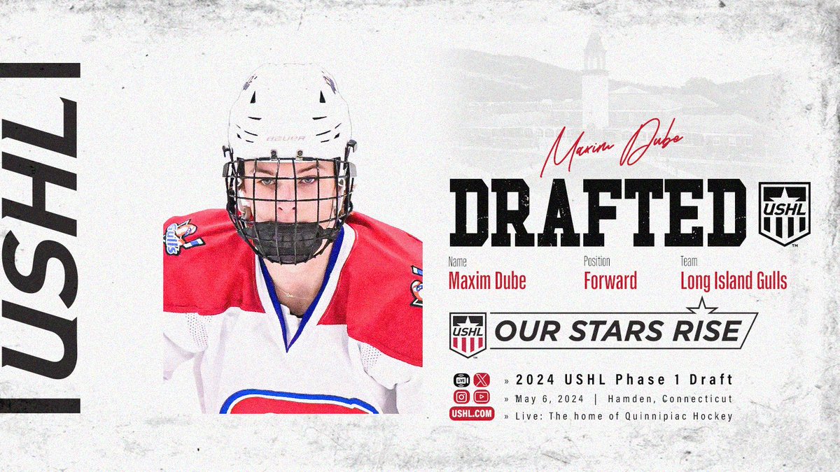 USHL's tweet photo. USHL Phase 1 Draft | Picks are in 🚨
👉Round 3 (apologize for the issues with the draft on RinkNet tracker...working on getting server issue resolved).

#31 @MadCapsHockey | Maxim Dube
#32 @RidertownUSA | David Bosco
#33 @bucshockey | Brayden Thompson
#34 @YtownPhantoms | Connor Schubert
#35 @ChicagoSteel | Timothy Kazda
#36 @sfstampede | Cooper Soller