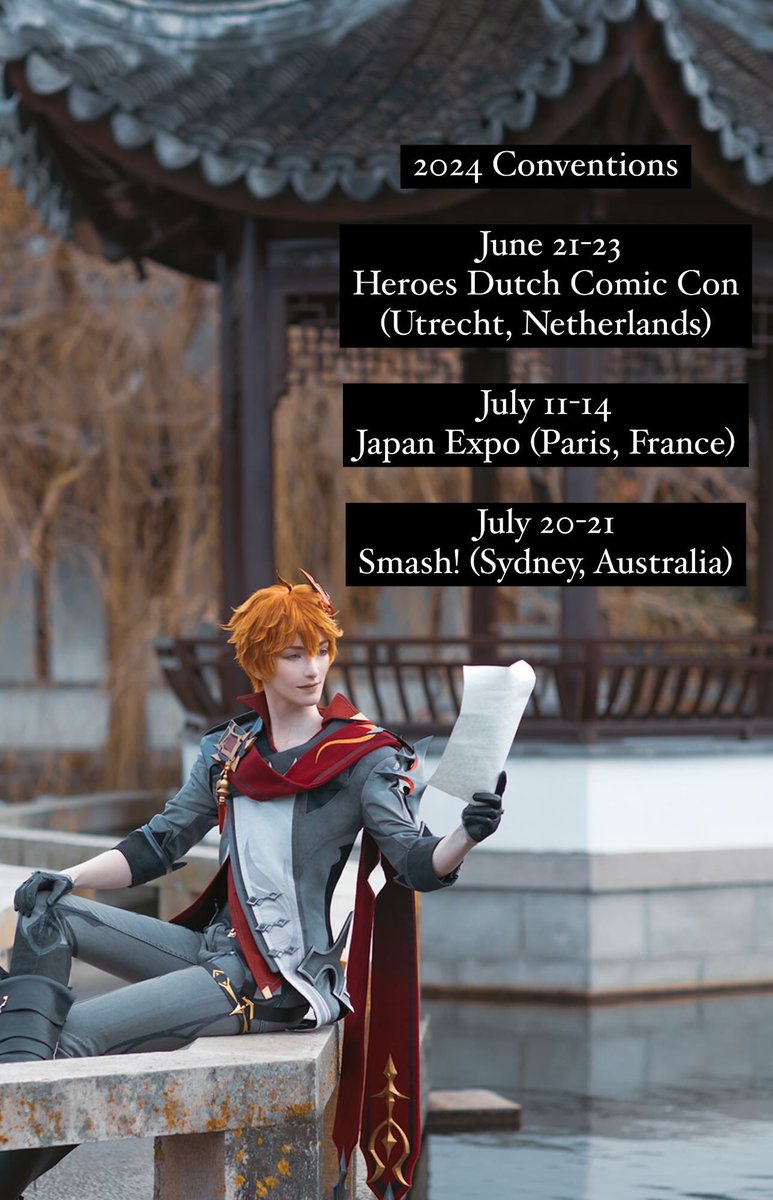 2024 Conventions June 21-23 Heroes Dutch Comic Con (Utrecht, Netherlands) @dutchcomiccon July 11-14 Japan Expo (Paris, France) @japanexpo July 20-21 Smash! (Sydney, Australia) @smashcon