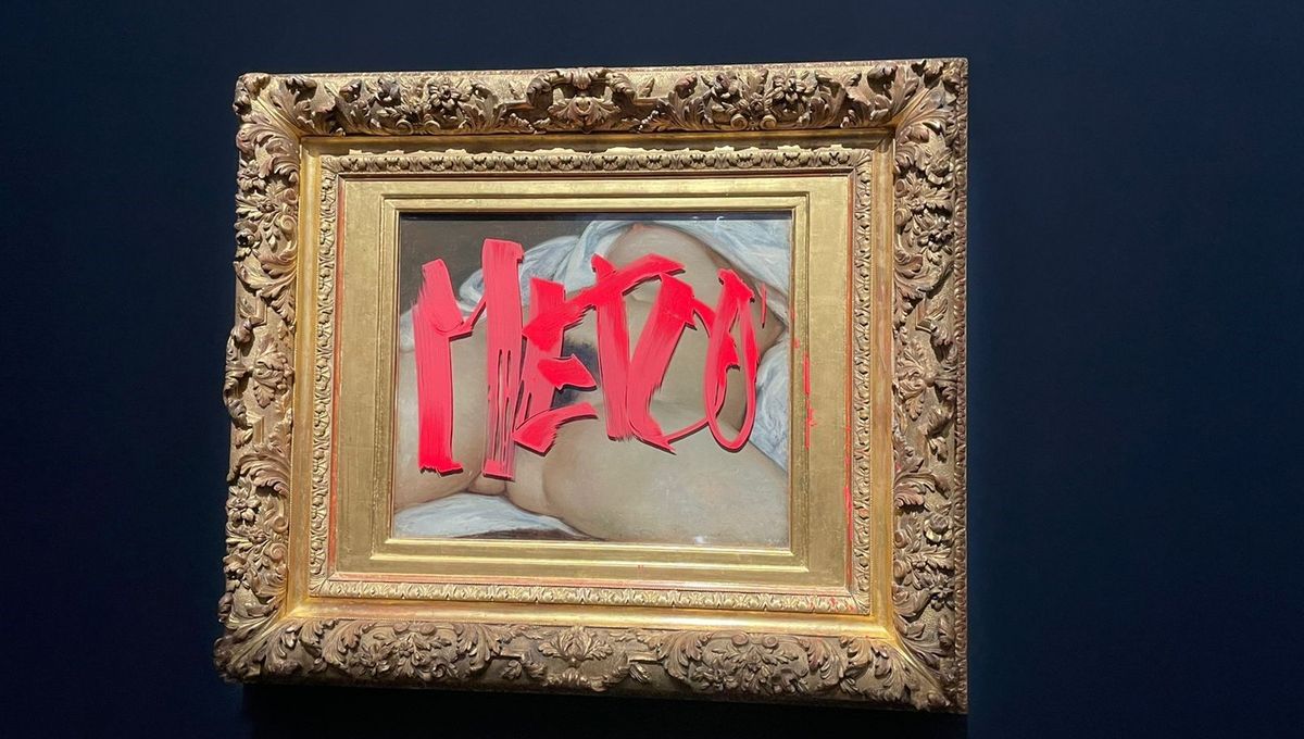 'MeToo' : le célèbre tableau 'L'Origine du monde' de Gustave Courbet a été tagué aujourd'hui au Centre Pompidou-Metz, avec le mot 'MeToo' écrit à la peinture rouge sur la vitre. La performeuse Deborah De Robertis revendique une 'action'. (Radio France)