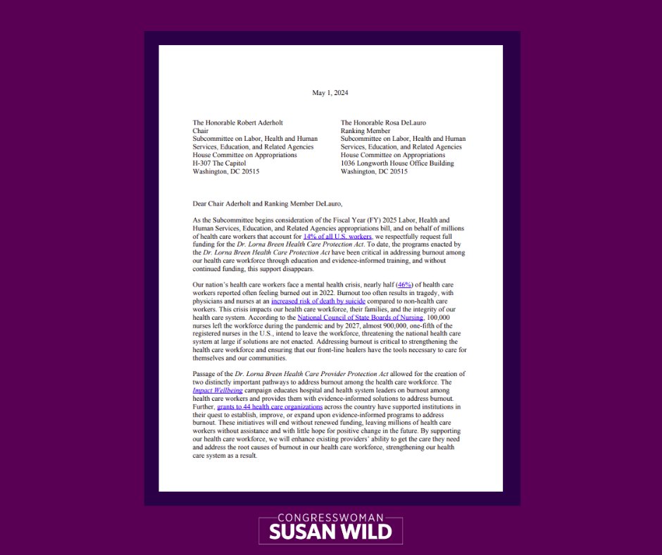 Our health care providers put their lives on the line every day to keep us safe. Now, as they face disproportionate rates of depression and suicide, I’m calling on Congress to fund the #DrLornaBreenAct to ensure they have the support and resources they deserve.