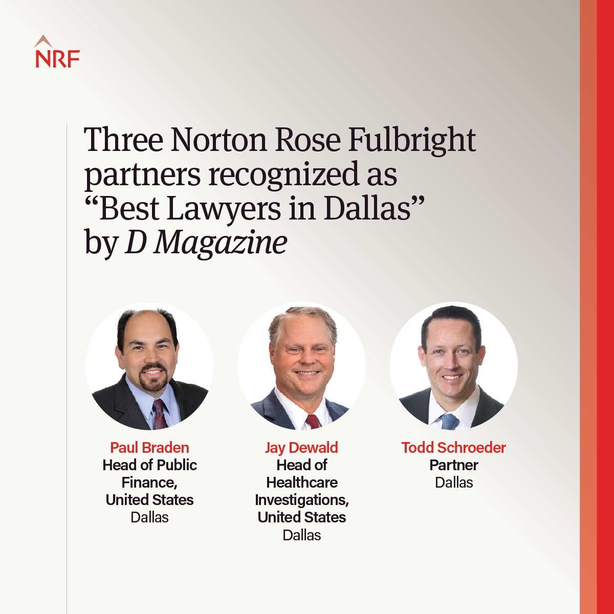 We are pleased to announce Paul Braden, Jay Dewald and Todd Schroeder have been named 'Best Lawyers in Dallas' by D Magazine. ow.ly/2SIE50Ry0jk