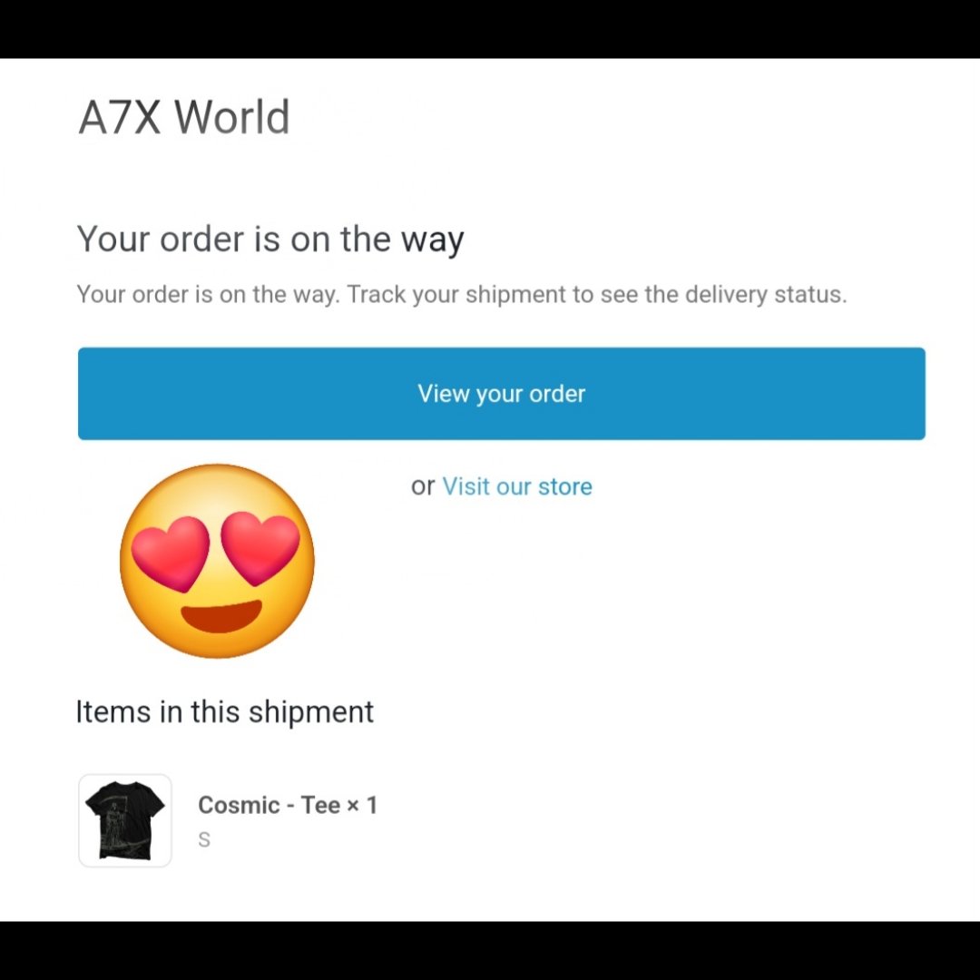 Finally my cosmic tee is coming!😍😍 @TheOfficialA7X #AvengedSevenfold 🤗🤘