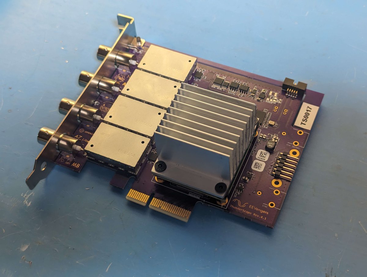 ThunderScope was the first open source oscilloscope and harnesses Thunderbolt speeds to stream live sample data to your computer. This turns your gigabytes of system memory into sample memory, allowing easy development of custom triggers, decodes and more. And since you're not