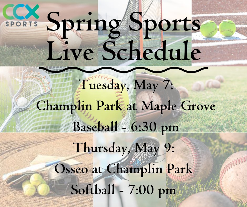 Ready for some baseball and softball?!?! We have two live games this week! ⚾️🥎 Watch our full game coverage on CCX1, Comcast 799/12, or online at ccxmedia.org/watch-live/ @rebelsbaseball @CPRebelsSB @BaseballCrimson @MGActivities @osseo_baseball @OSHorioles @oshfastpitch