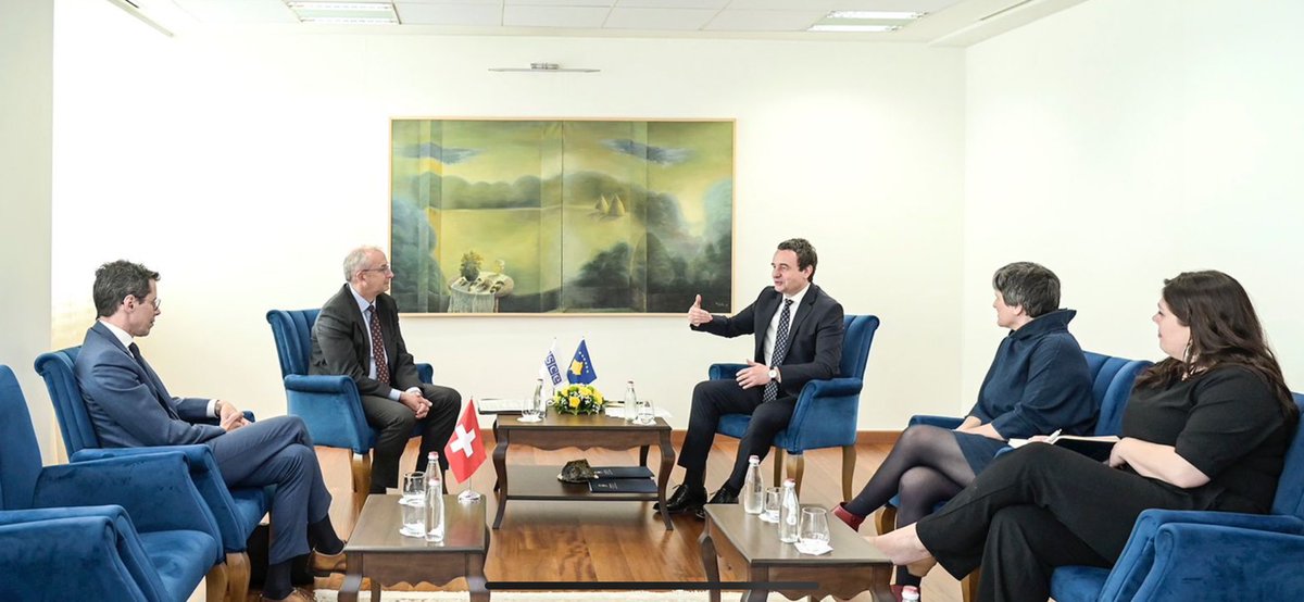Honoured to meet PM @albinkurti today with 🇨🇭 Amb Sprecher to discuss final steps to establish the Office of Language Control & Harmonisation, with 🇨🇭 & @OSCEKosovo support. This will raise the quality and consistency of legal texts in official languages.